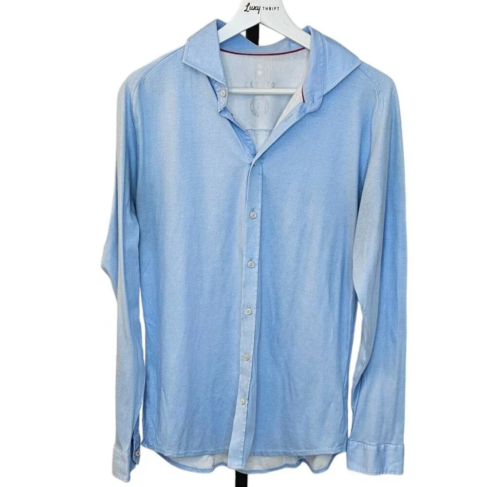 Desoto  Mens Button Down Lightweight Soft Stretch Shirt Size Medium Blue